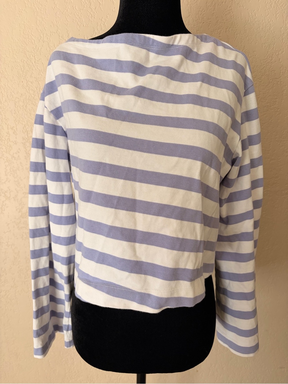 Maeve Light Blue & White Striped Boatneck Long-Sleeve Top